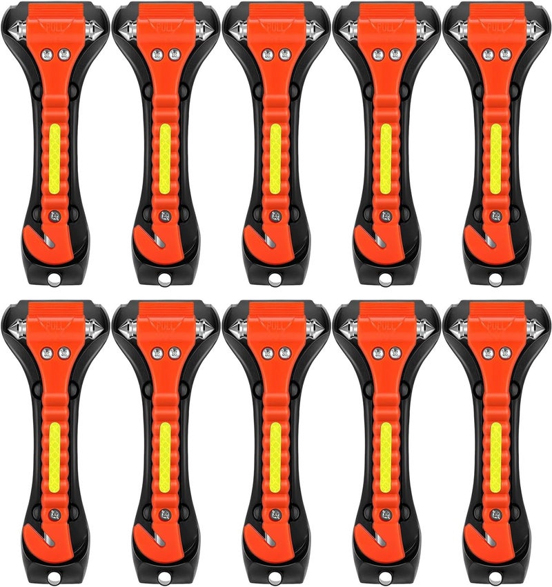 KLSKKJ Car Safety Hammer 10 Pack, Car Emergency Escape Tool Car Window Glass Breaker and Seat Belt Cutter with Light Reflective Tape for Family Rescue, Life Saving Survival Kit - Image 1